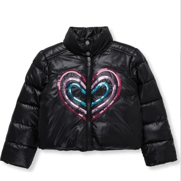 Peek Other - New Peek Puffer Jacket Sequin Heart Black Kids Toddler size 2T